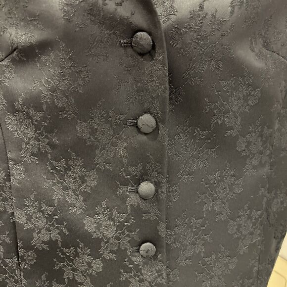 Laura Scott Women Petite 14p Black Jacquard Jacket Blazer Button Front Lined Pad - Picture 2 of 8